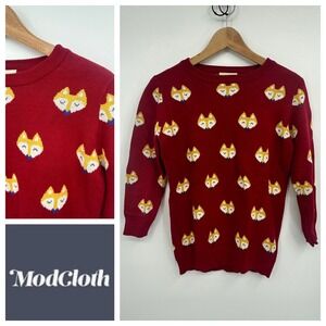 Modcloth Red Fox Pattern Sweater